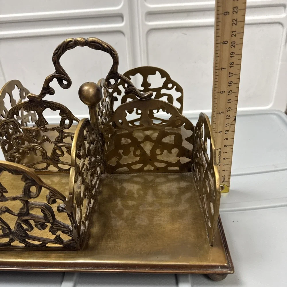 VTG RARE Ornate  Victorian Solid Brass Book Stand Caddy /Utility Caddy - READ